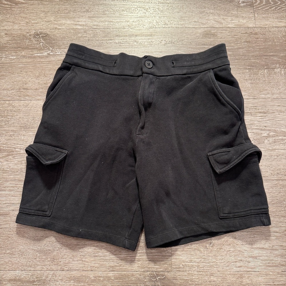 Zara Cargo Shorts Mens M Black 100 Cotton‎ Pique Knit Utility Casual Summer 7"